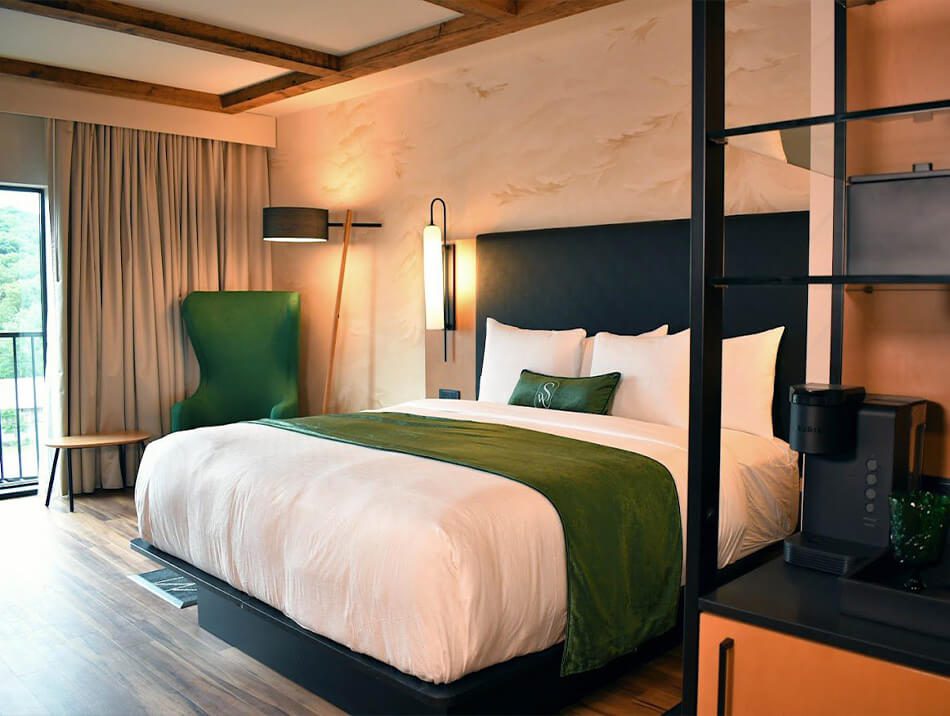 Bedding with green spread